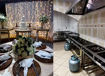 Cozinha-com-fogoes-freezers-geladeira-forno-filtro-mesas-e-prateleiras